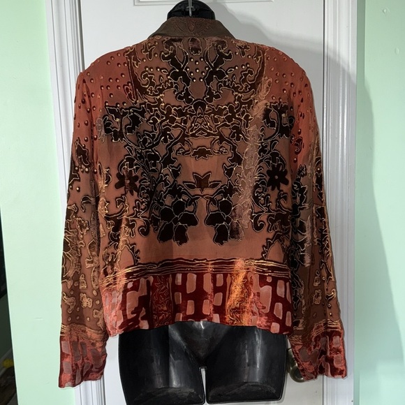 Ruby Cho Burnt Orange Vintage 70s/80s Silk Embellished Jacket Funky Fun Size XL - Picture 11 of 15